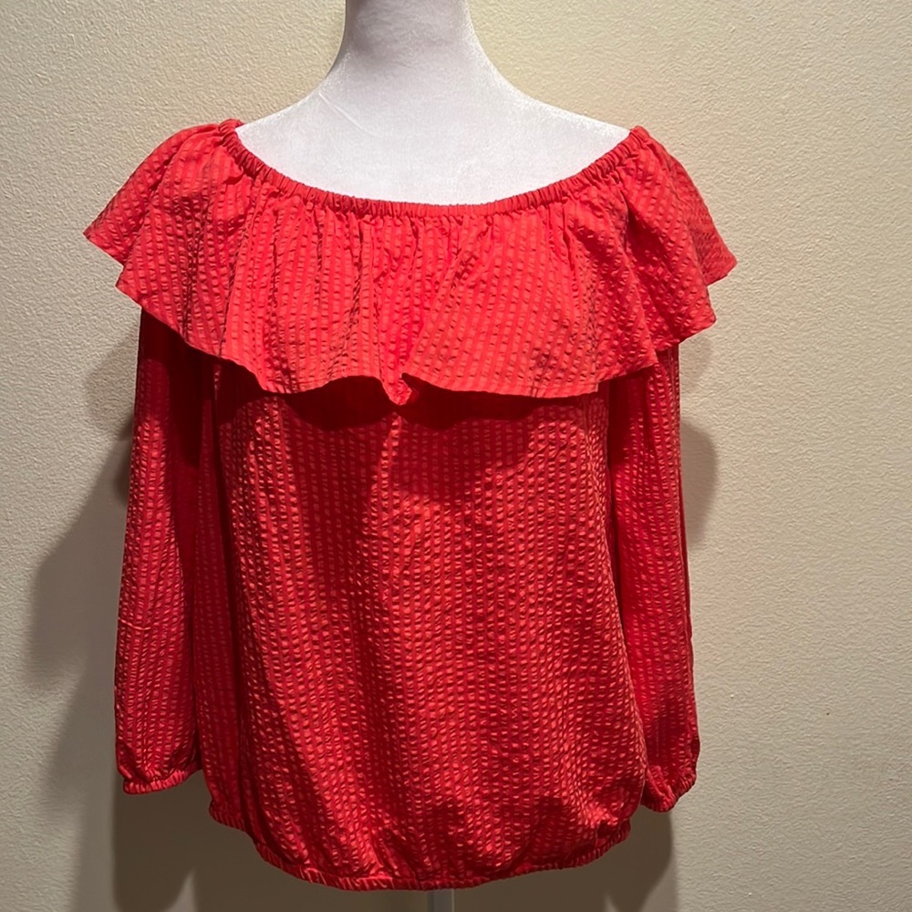 Michael Kors seersucker ruffled blouse
